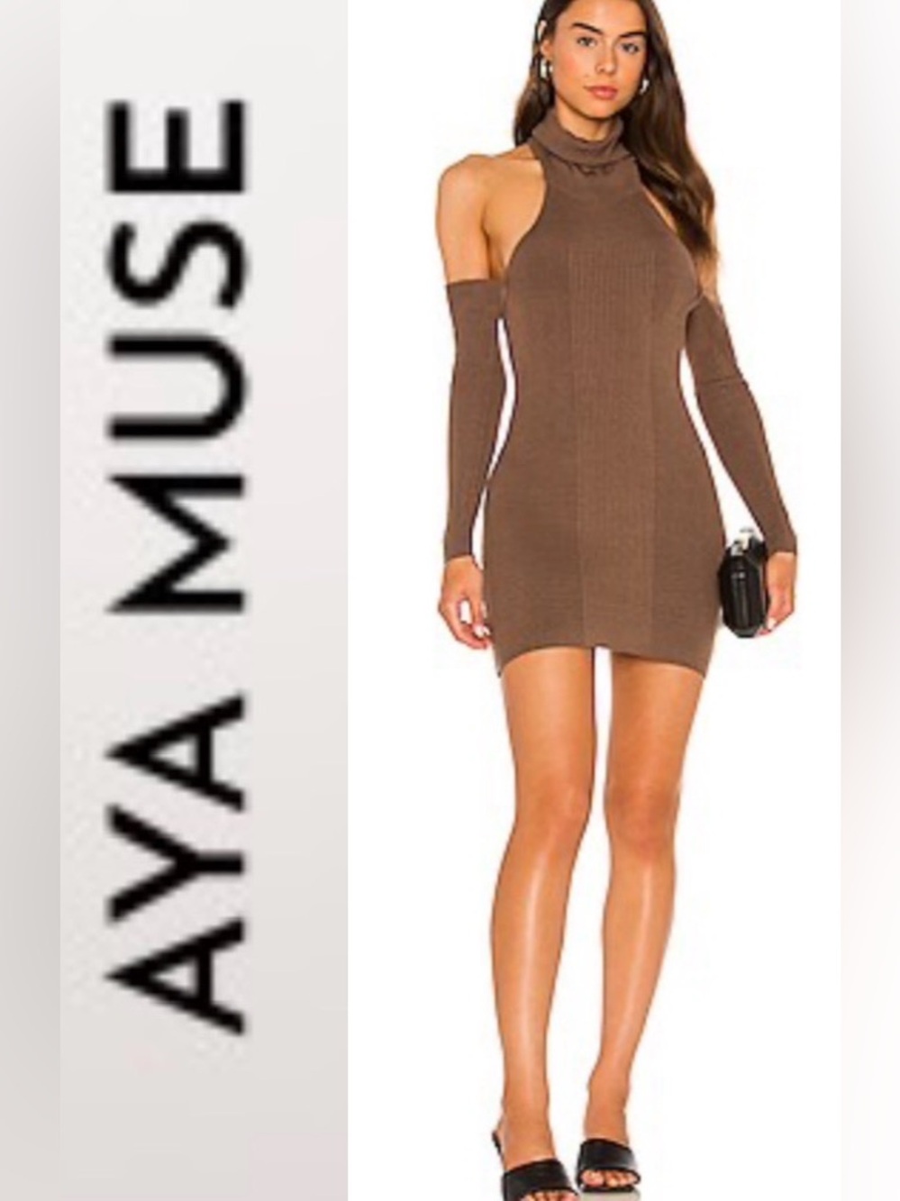 Aya Muse ribbed turtleneck mini dress- size S